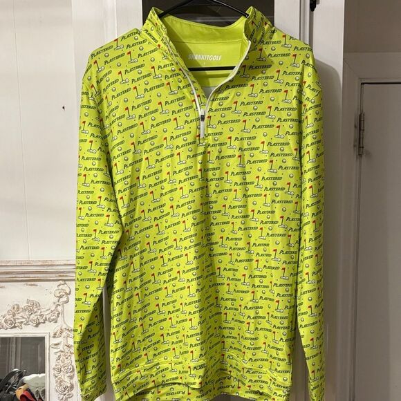 NWOT SHANKITGOLF Lime Green Men's 1/4 Zip-Up Plastered Long Sleeved Pull Over - Picture 1 of 6
